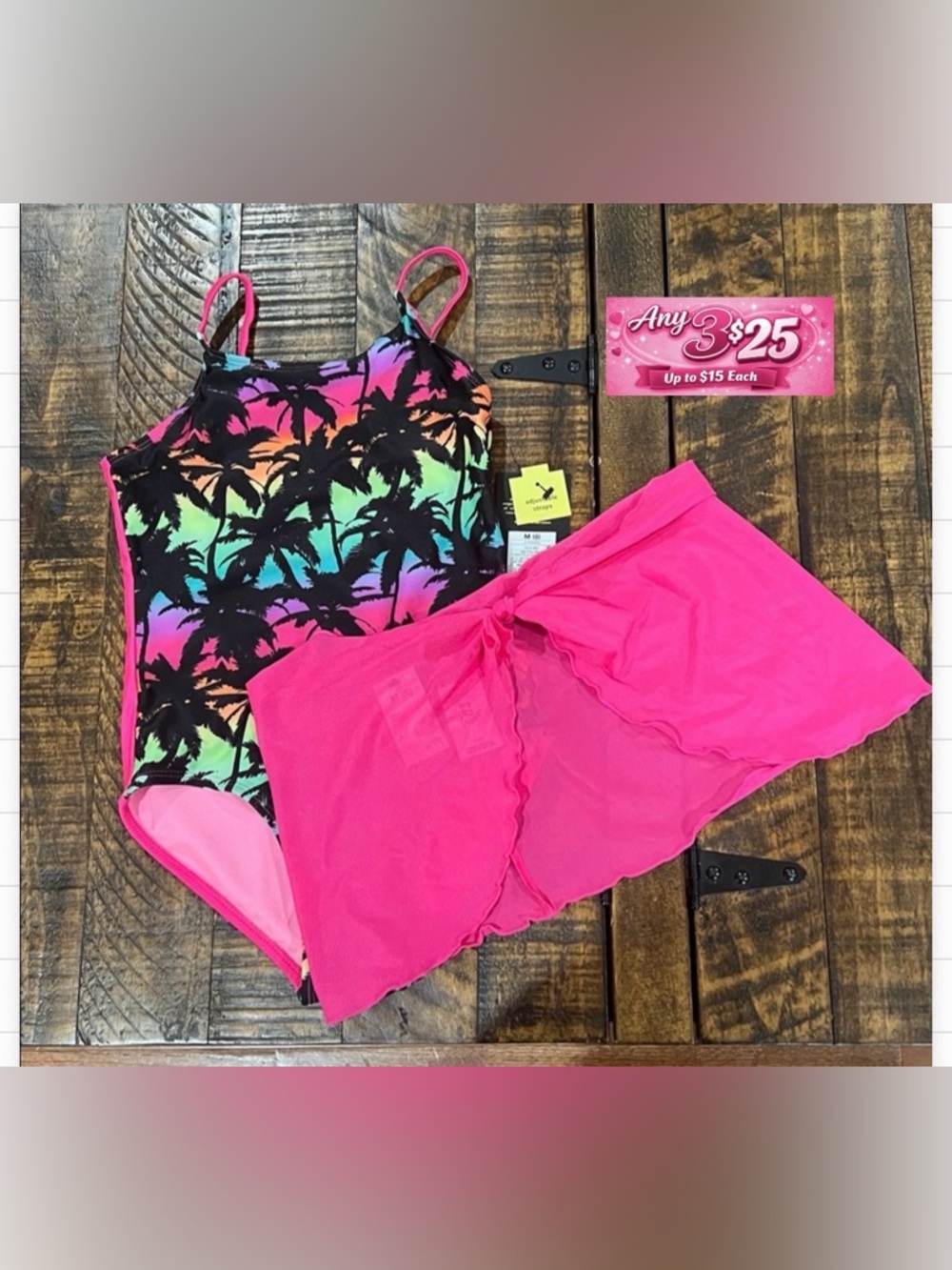 Colorful Palm Tree Kids Swim One Piece with skirt